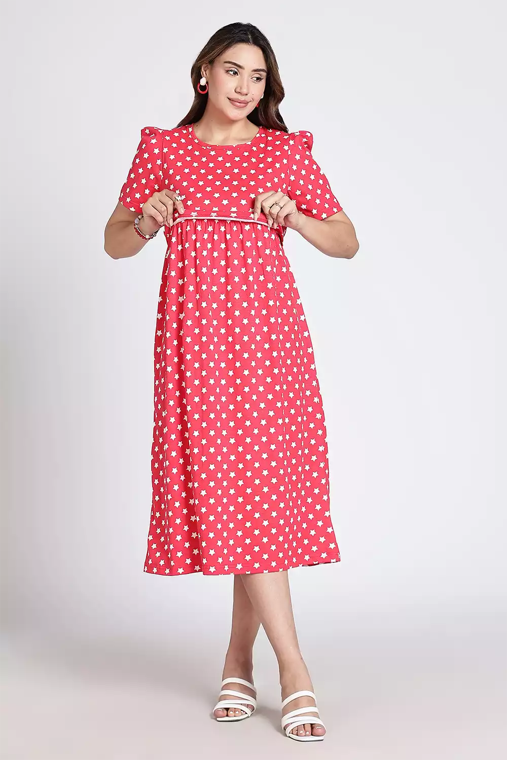 Capri Feeding Wear with Puff Sleeve Red Star