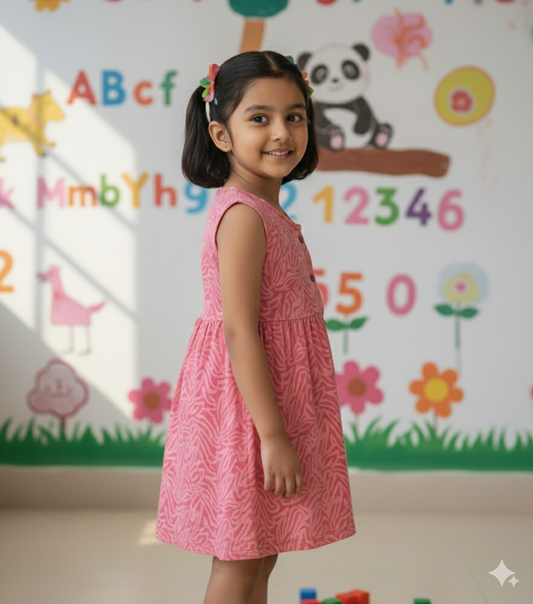 Red Wave Printed Girls Frock