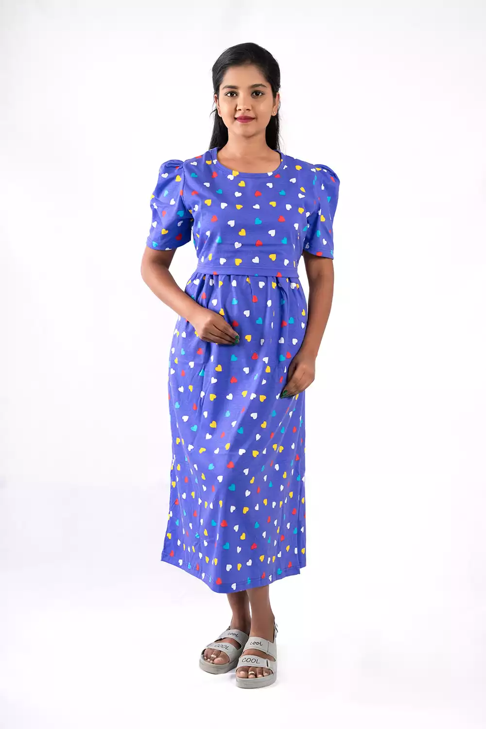 Capri Feeding Wear with Puff Sleeve Royal Multi Heart