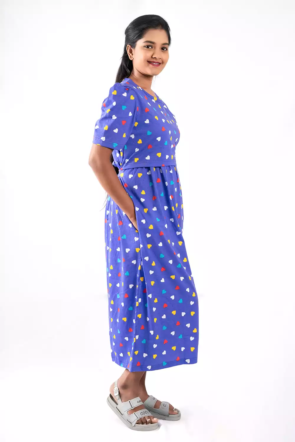 Capri Feeding Wear with Puff Sleeve Royal Multi Heart