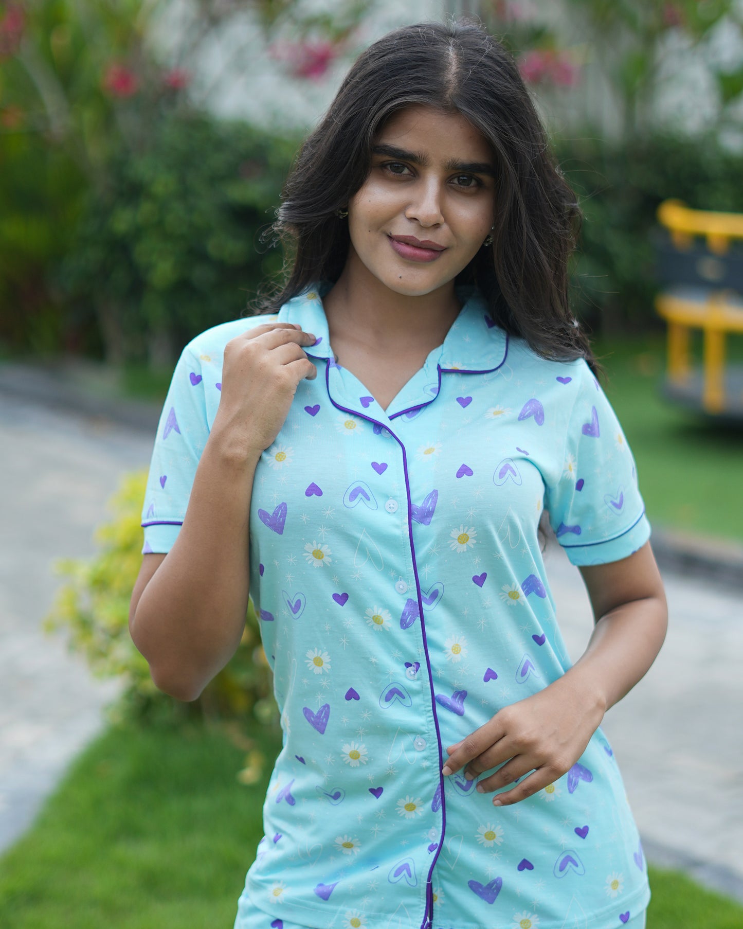 Trendy Heart Print Co-Ord Night Suit