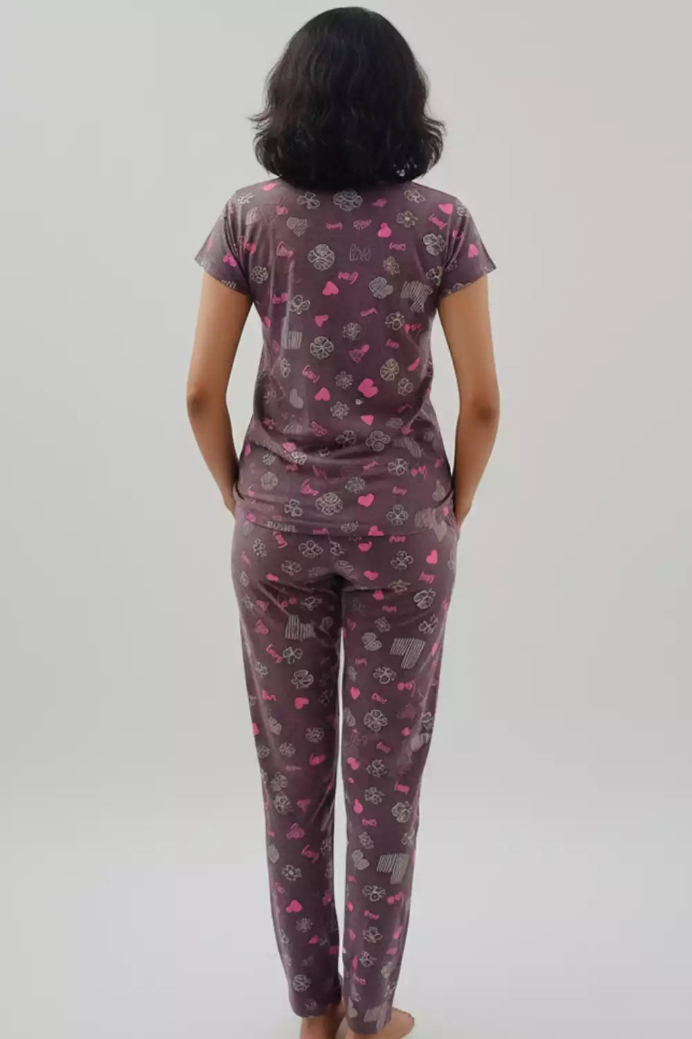 Pyjama Co-Ords Tan Pink Heart