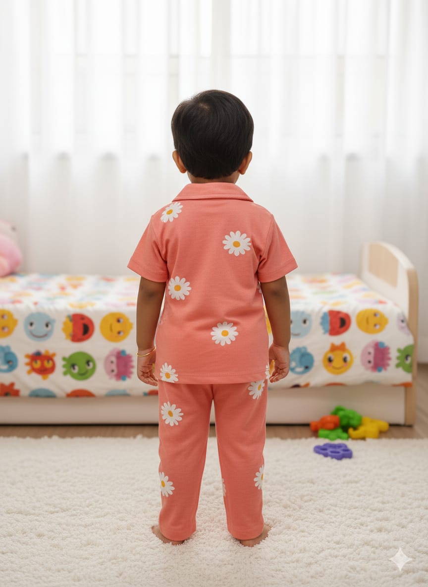 Pink daisy Cute kids night suit set