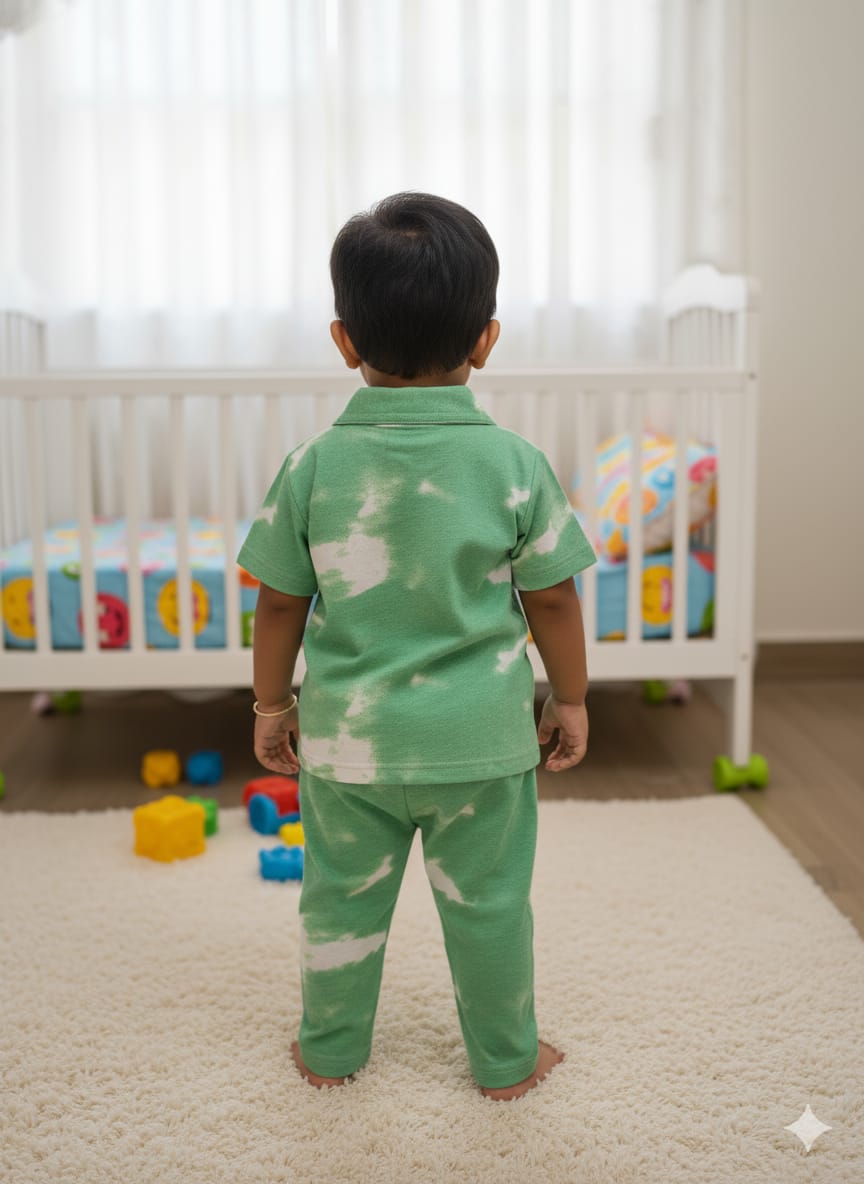 Green Tie & Dye Kids Nightsuit Set