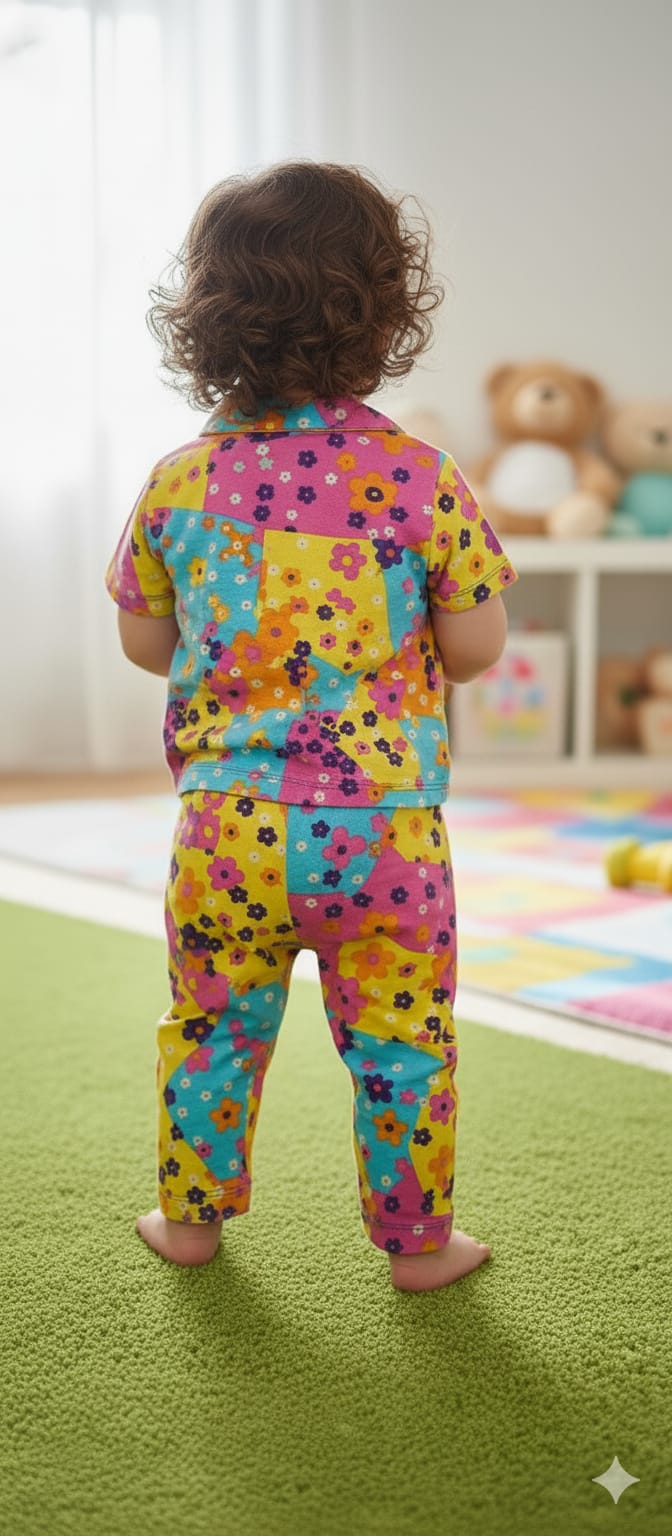 Colorful Floral Patch Kids Nightsuit Set