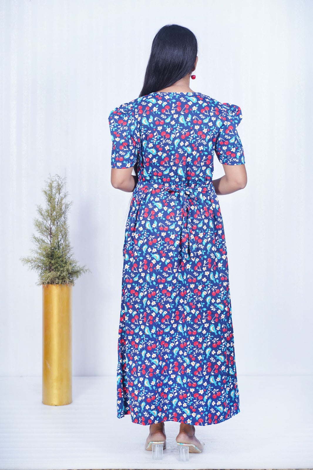 Zipless Feeding Maternity Gown- Puff sleeve 52 inches