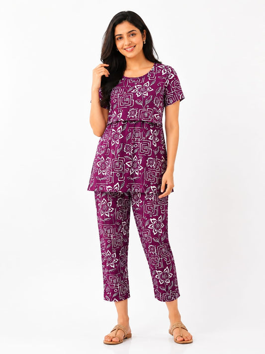 Peplum Feeding Zipless Co-ords wine Floral