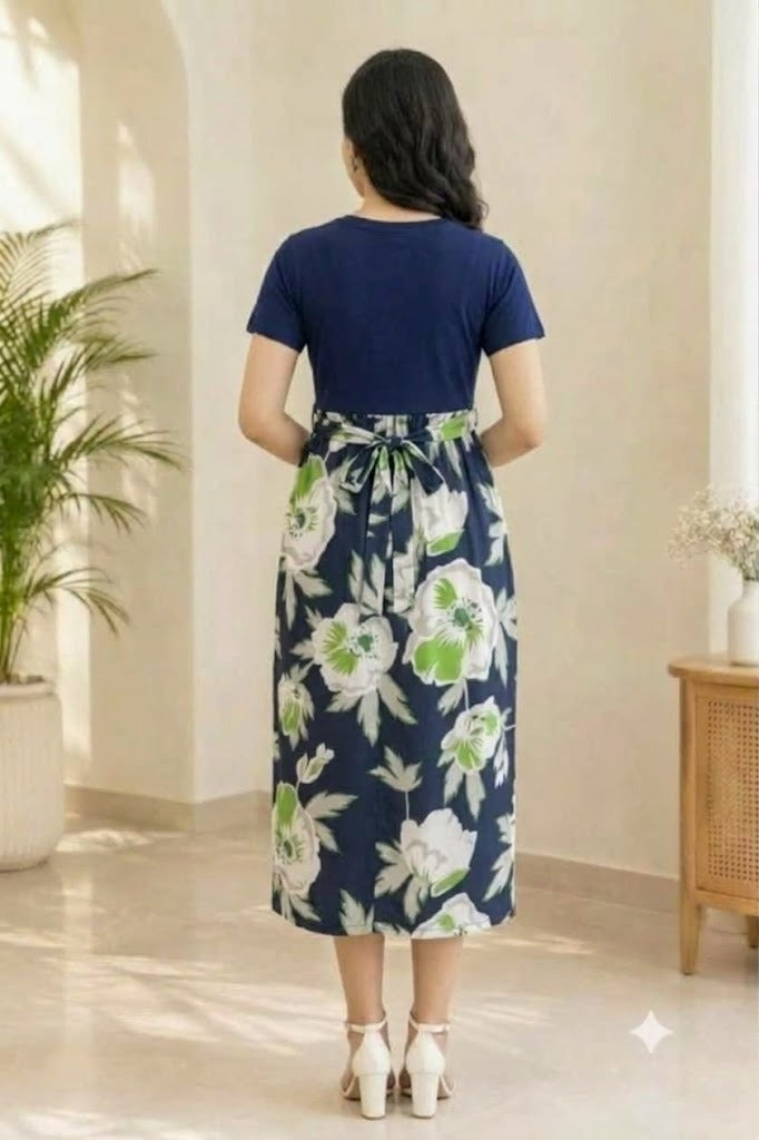 Capri Feeding Wear without Puff Sleeve Plain Navy Orchid