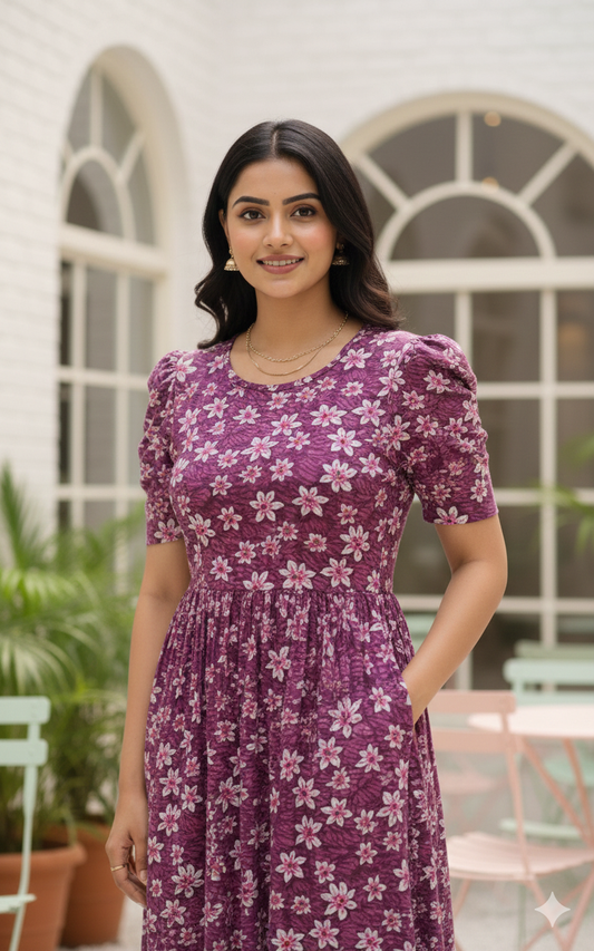 Casual Lounge Wear Non Feeding with puff Wine Floral