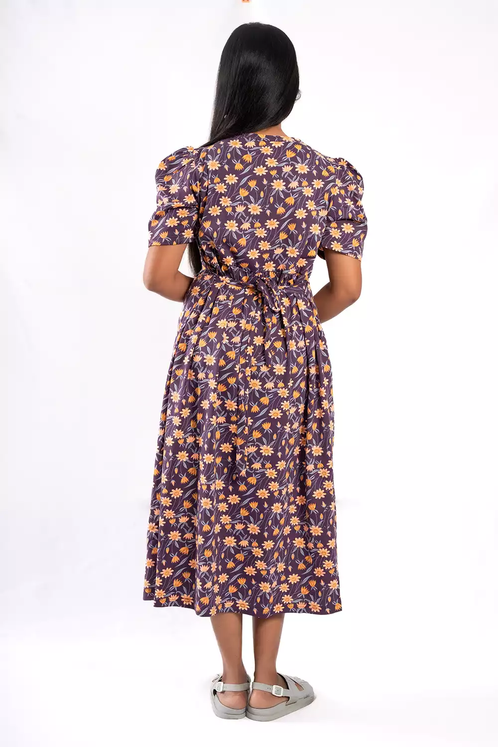 Capri Feeding Wear with Puff Sleeve Wine Flower