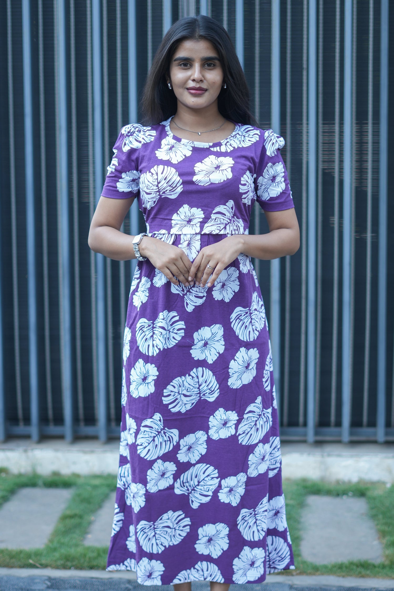 Zipless maternity wear feeding with puff sleeve - 49 Inches