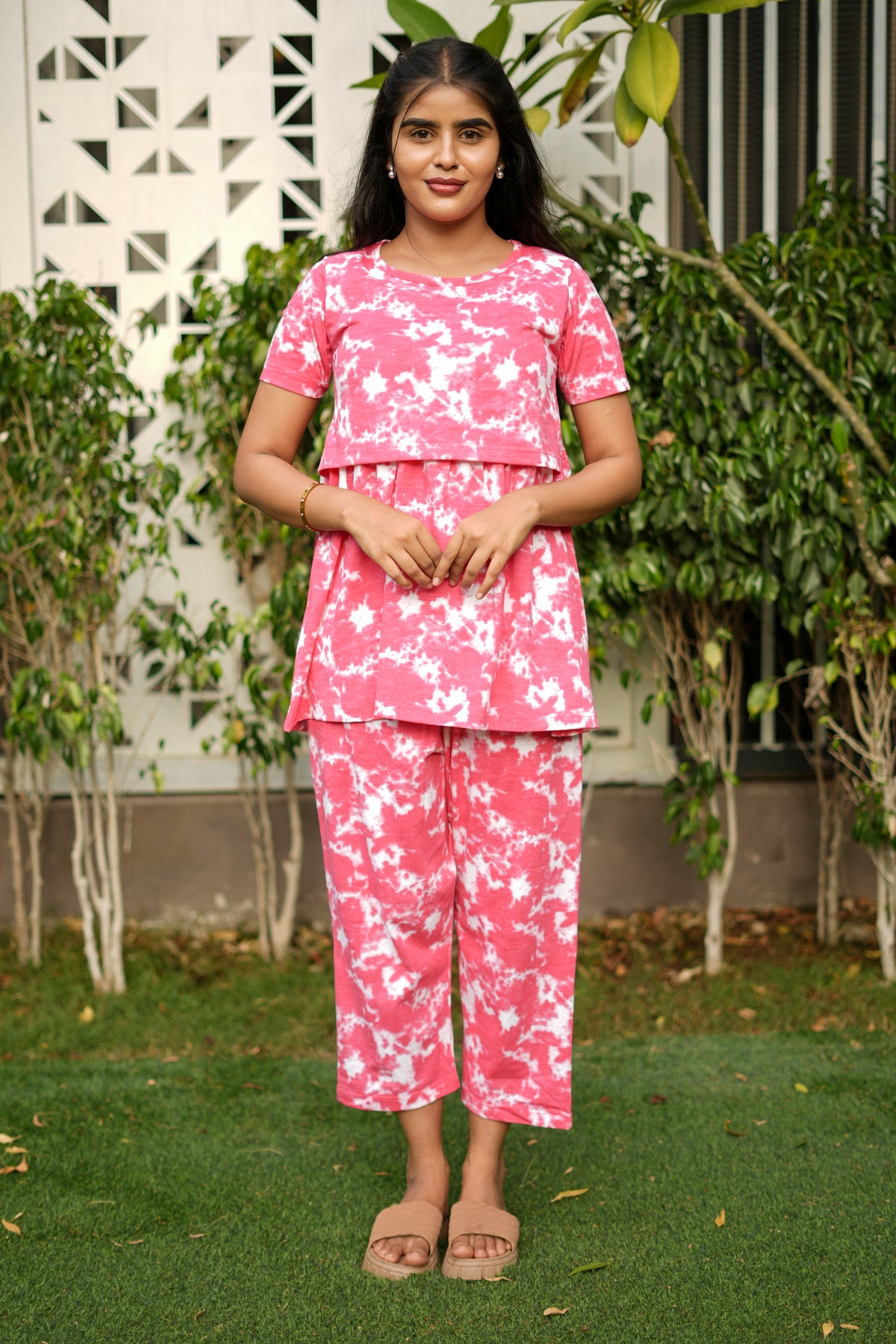 Peplum Feeding Zipless Co-ords Pink dyed