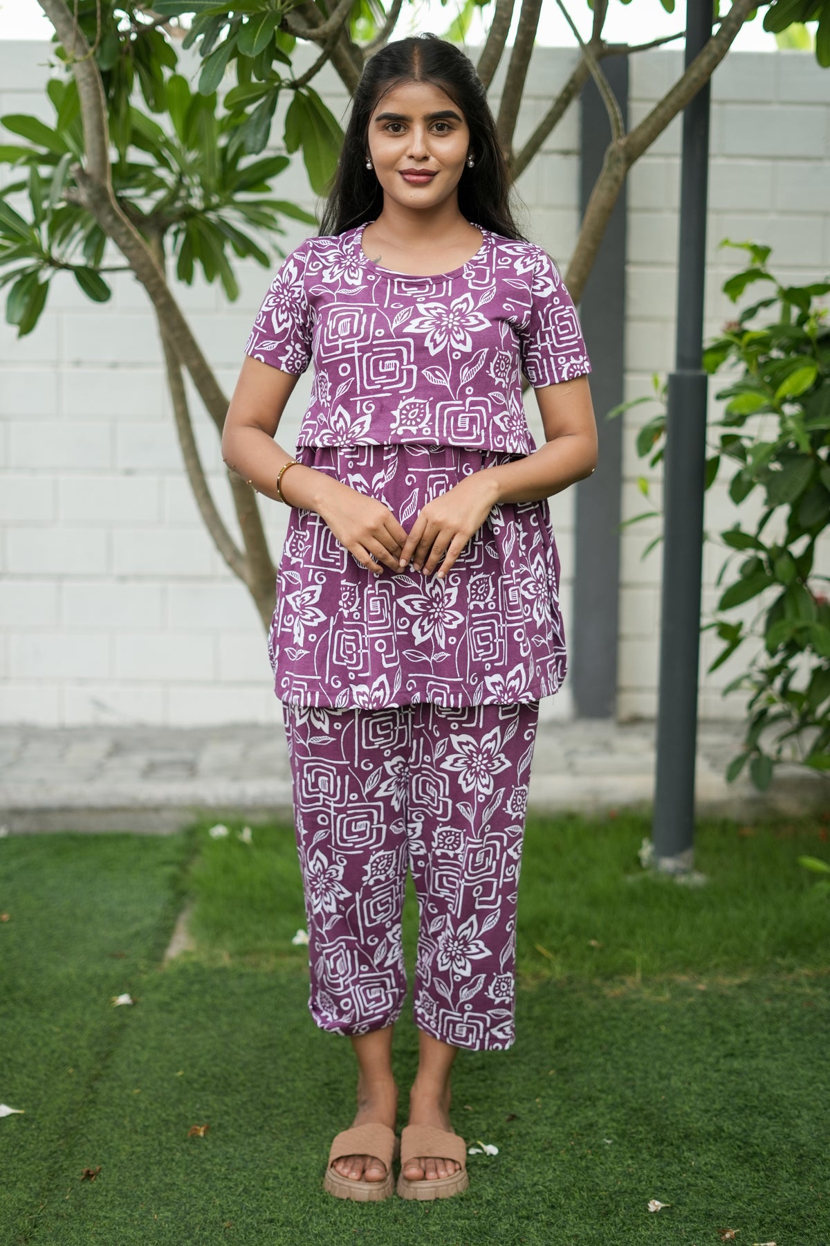 Peplum Feeding Zipless Co-ords wine Floral