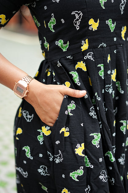 Midnight Black Bunny Maxi Dress for Women | Soft Cotton Printed Maxi Dress | LCMM 011