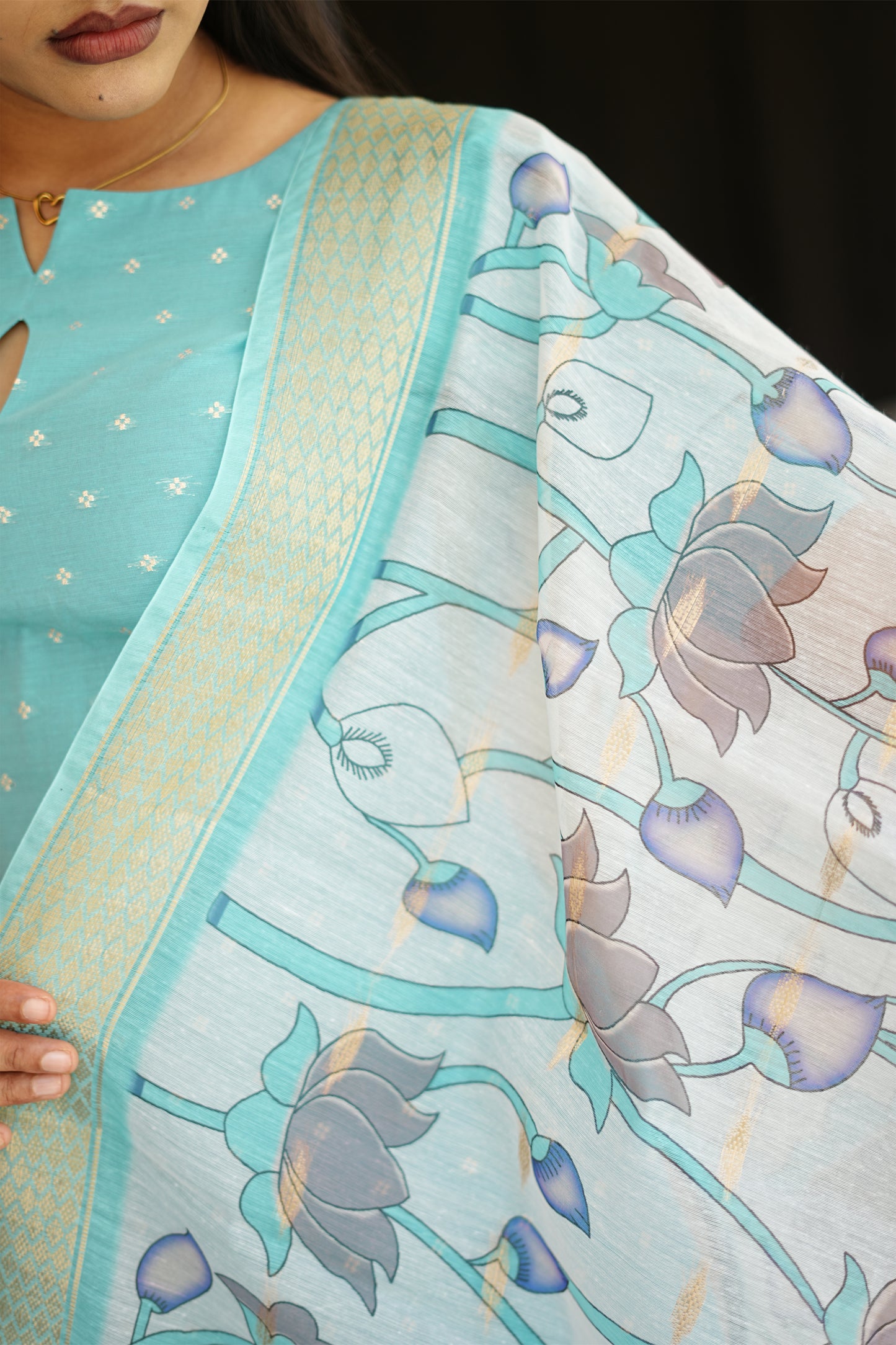 Teal Embroided Mul Chanderi Co ord Set | LCCT 021