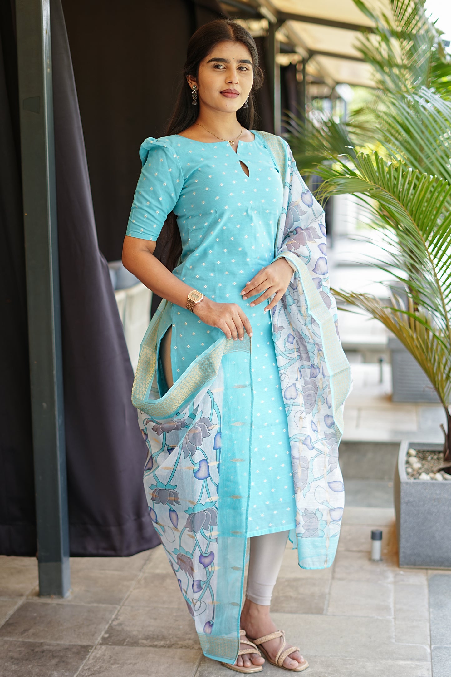 Teal Embroided Mul Chanderi Co ord Set | LCCT 021