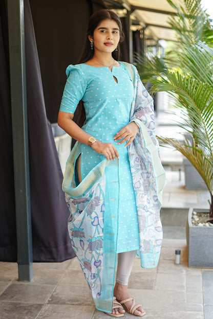 Teal Embroided Mul Chanderi Co ord Set | LCCT 021