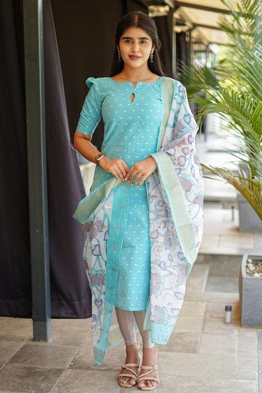 Teal Embroided Mul Chanderi Co ord Set | LCCT 021