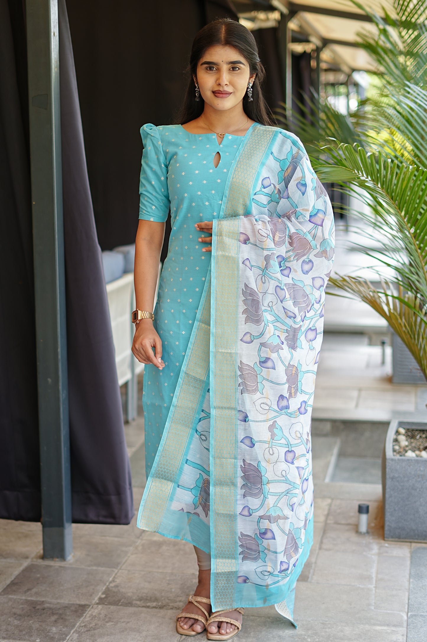 Teal Embroided Mul Chanderi Co ord Set | LCCT 021