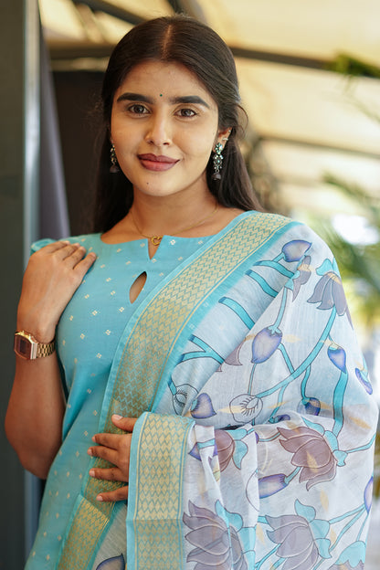 Teal Embroided Mul Chanderi Co ord Set | LCCT 021