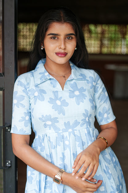 Blue Daisy Breeze Maxi Dress for Women | Floral Cotton Maxi Dress