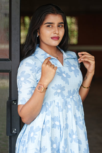 Blue Daisy Breeze Maxi Dress for Women | Floral Cotton Maxi Dress