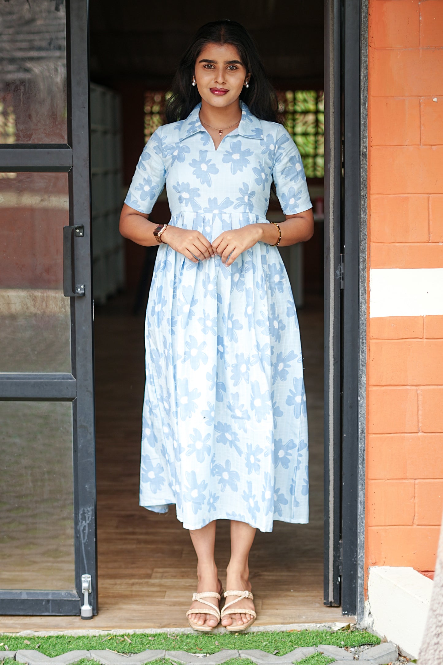 Blue Daisy Breeze Maxi Dress for Women | Floral Cotton Maxi Dress