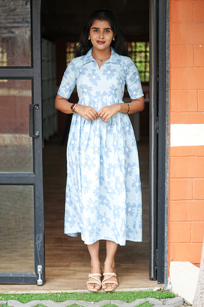 Blue Daisy Breeze Maxi Dress for Women | Floral Cotton Maxi Dress