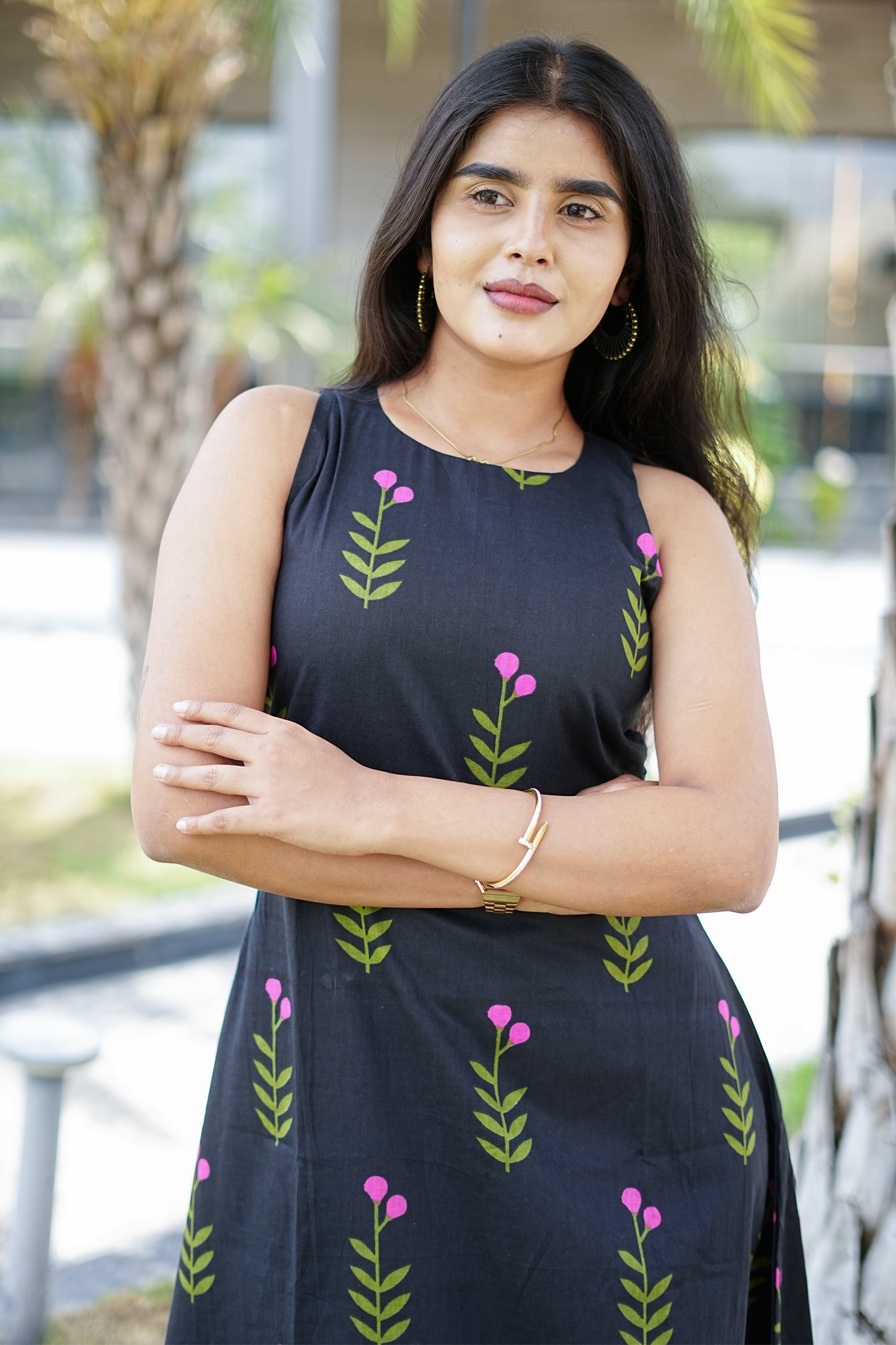 Roselle Black Jaipuri A line Printed Top | LCTR 013