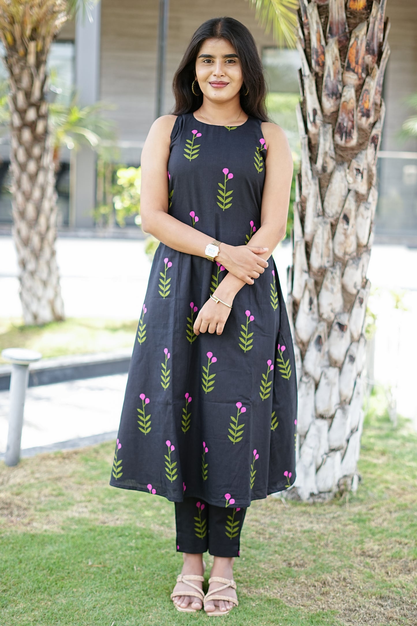 Roselle Black Jaipuri A line Printed Top | LCTR 013