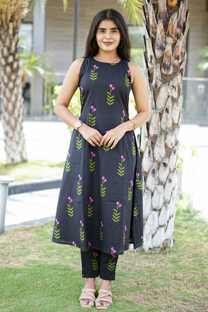 Roselle Black Jaipuri A line Printed Top | LCTR 013