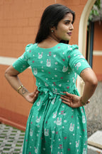 Mint Bunny Bliss Maxi Dress for Women | Printed Cotton Maxi Dress H - 003
