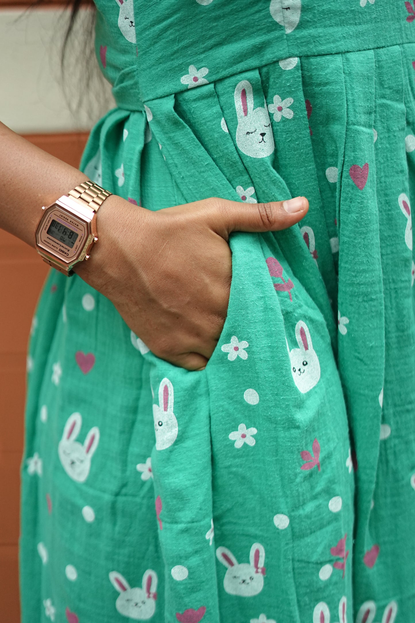 Mint Bunny Bliss Maxi Dress for Women | Printed Cotton Maxi Dress | LCMM 009