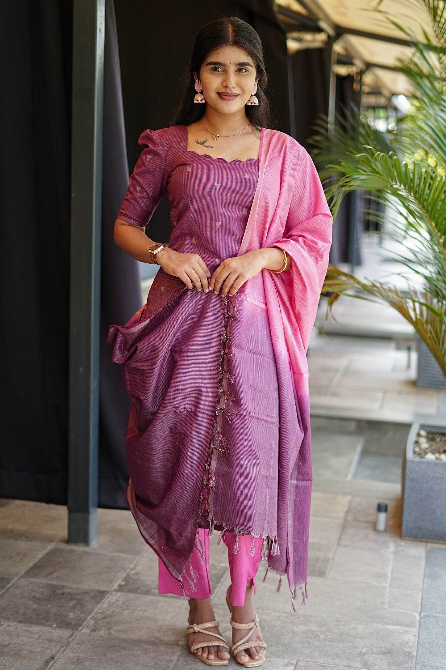 Purple Lined Jari Butta |  3-Piece Set | LCSP 020