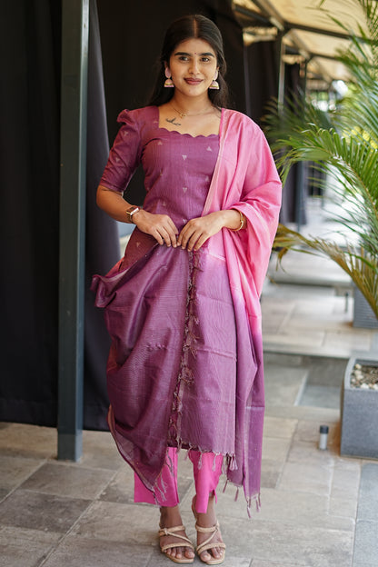 Purple Lined Jari Butta |  3-Piece Set | LCSP 020