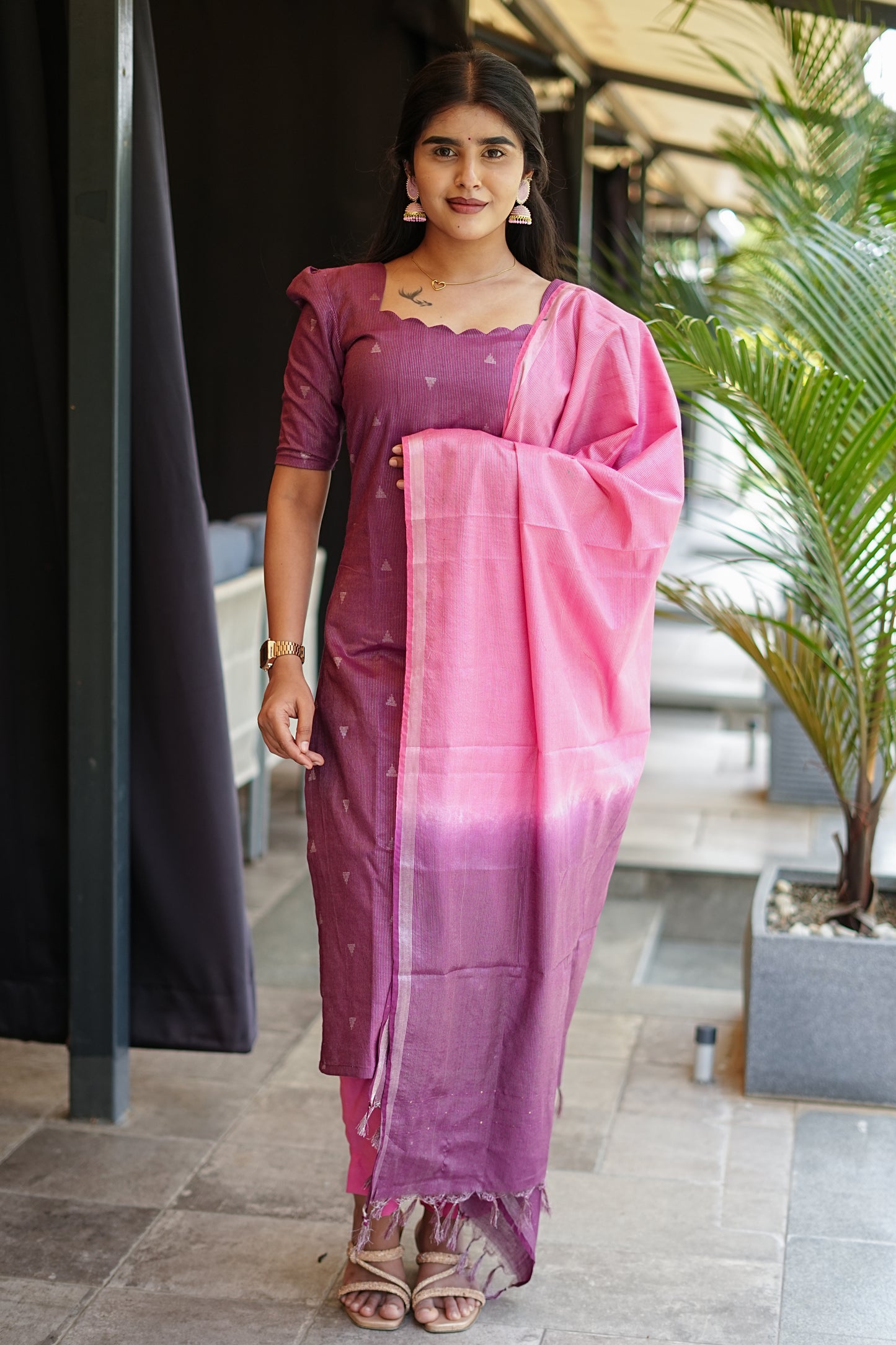 Purple Lined Jari Butta |  3-Piece Set | LCSP 020