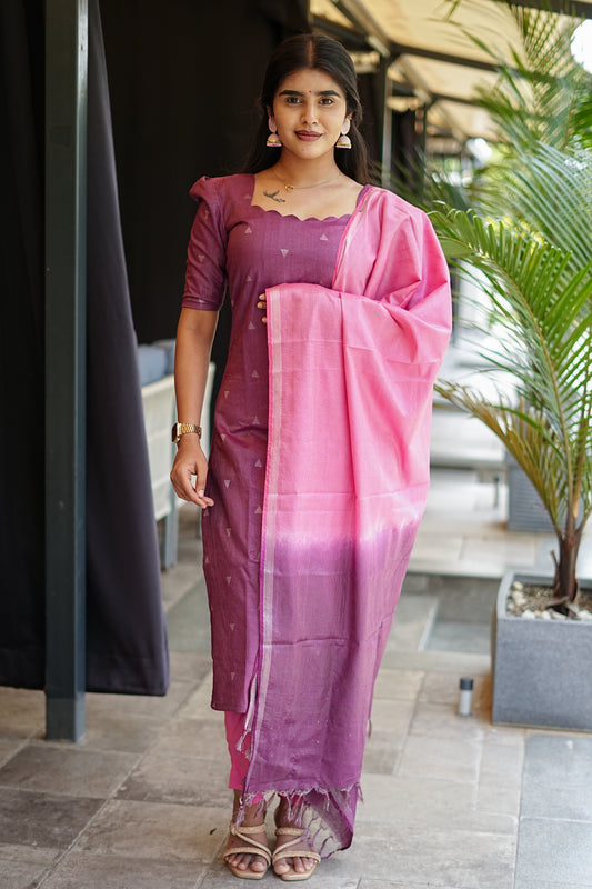 Purple Lined Jari Butta |  3-Piece Set | LCSP 020