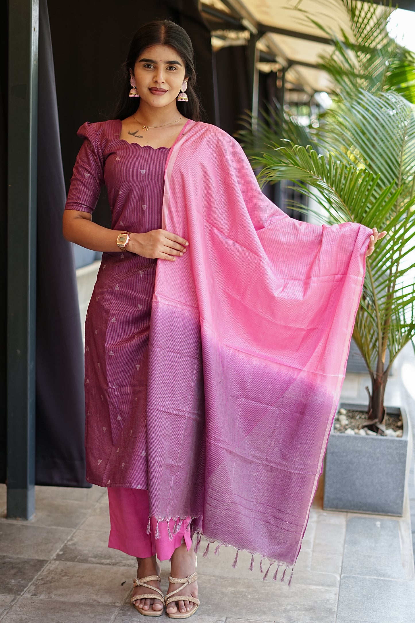 Purple Lined Jari Butta |  3-Piece Set | LCSP 020