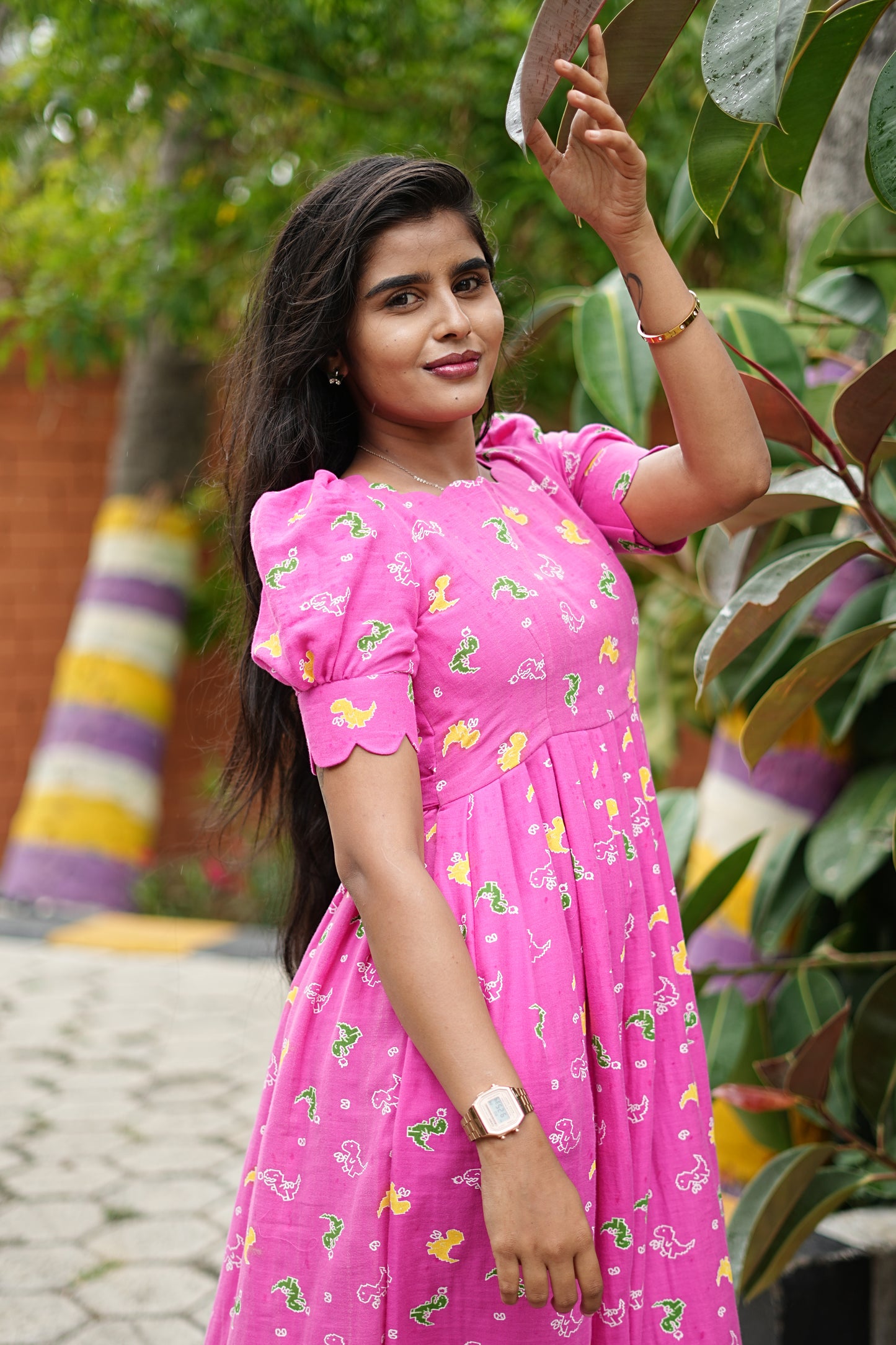 Pink Dino Charm Maxi Dress