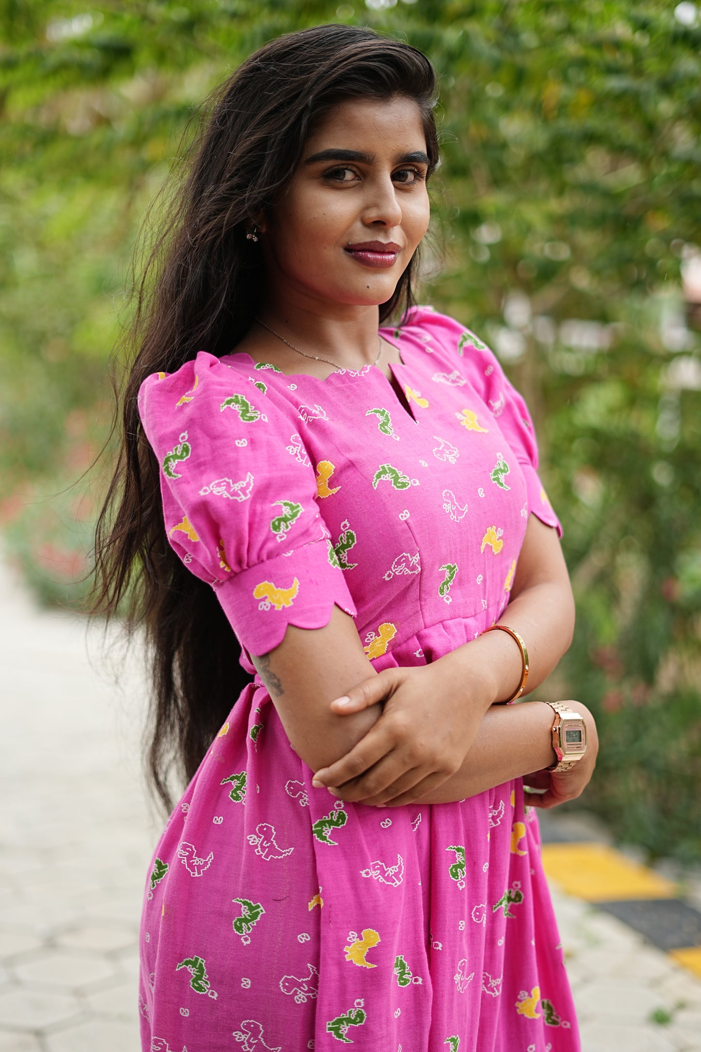 Pink Dino Charm Maxi Dress