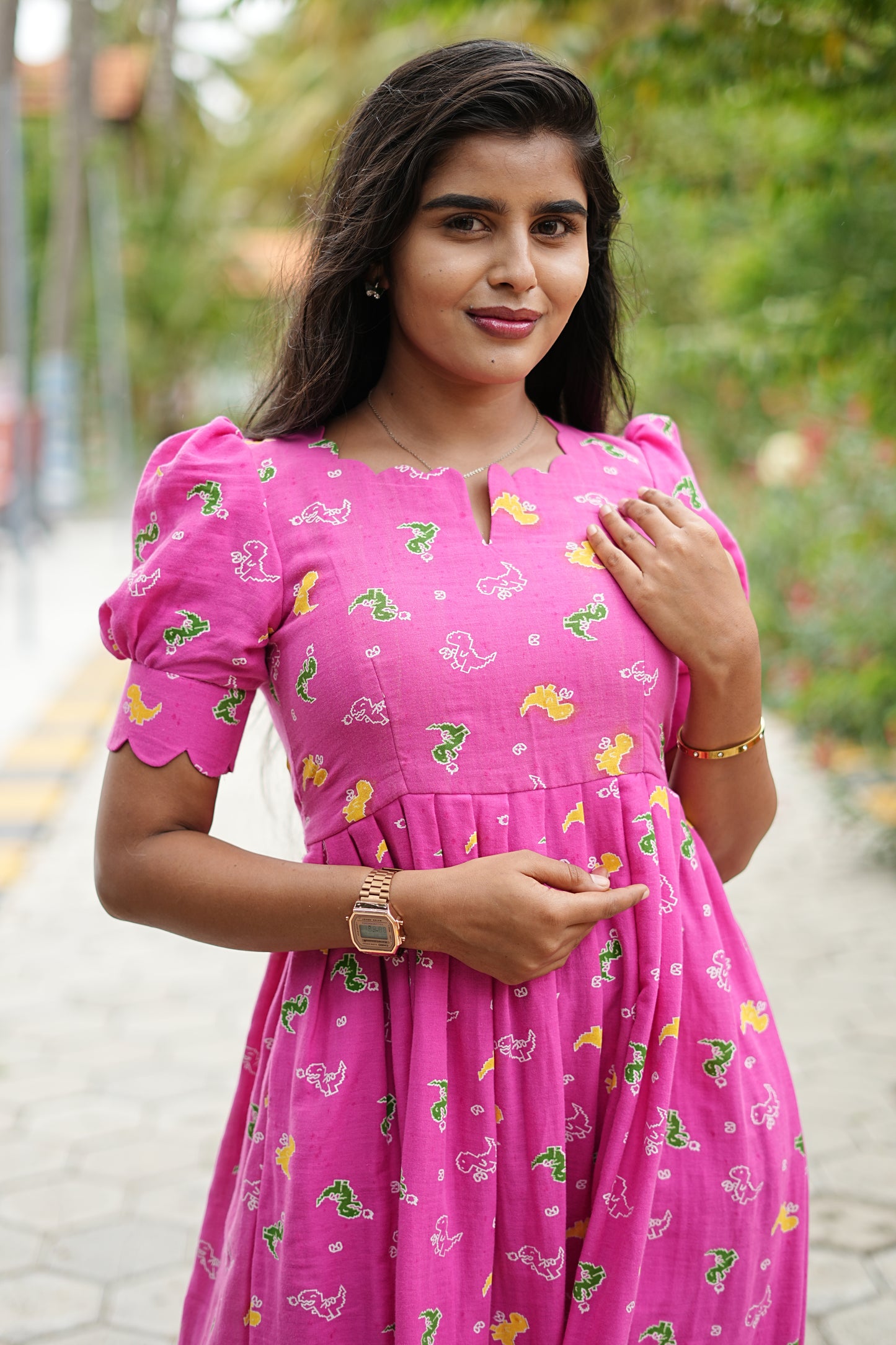 Pink Dino Charm Maxi Dress
