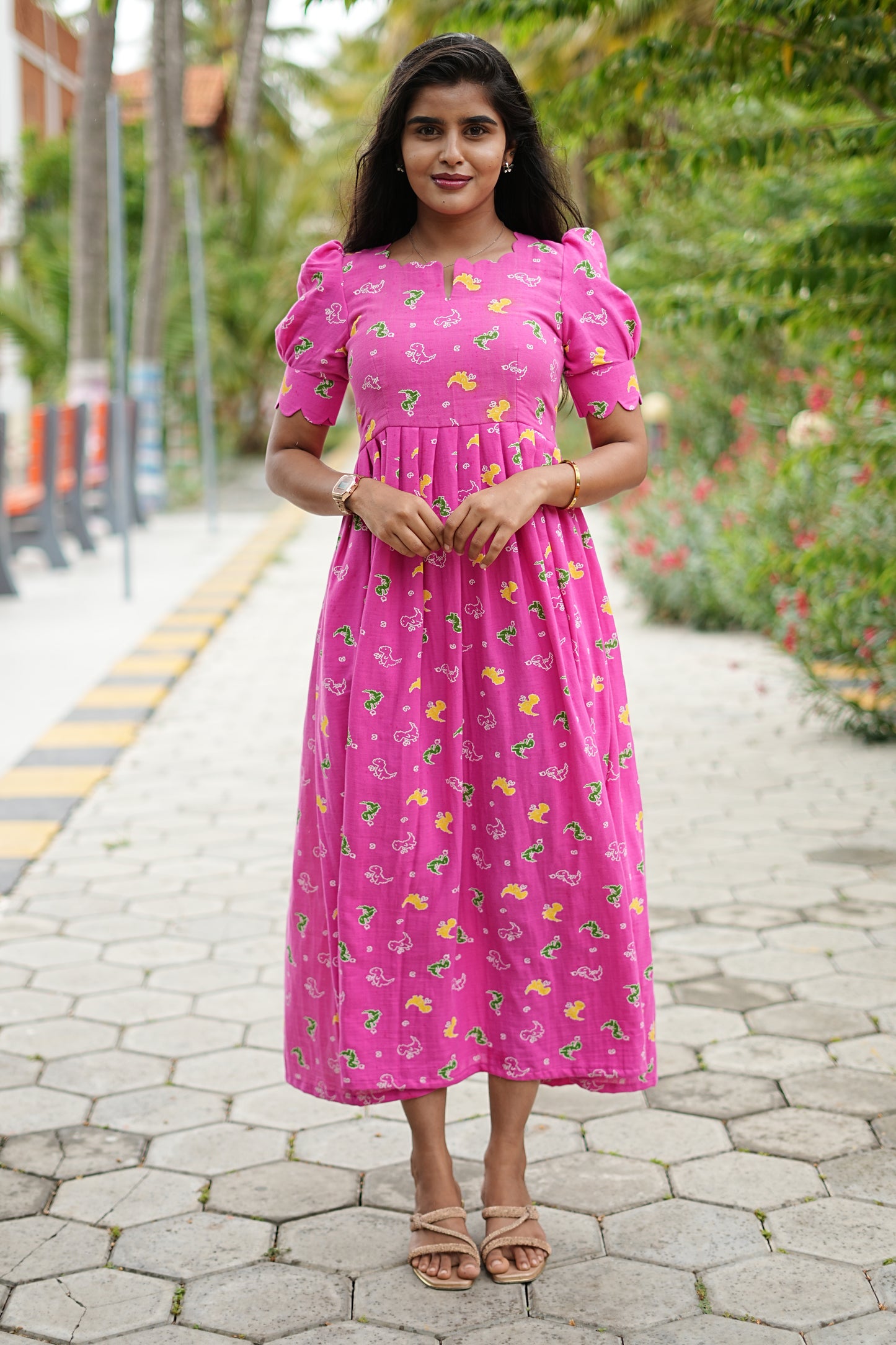 Pink Dino Charm Maxi Dress