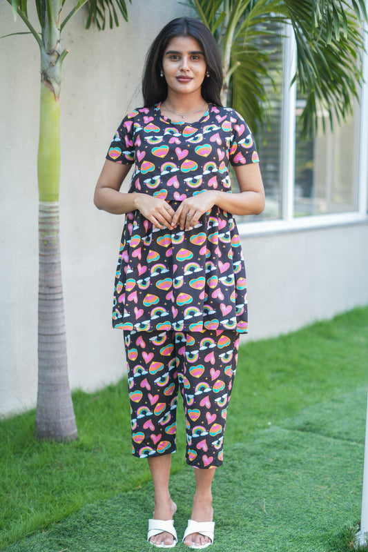 Peplum Feeding Zipless Co-ords Black rainbow