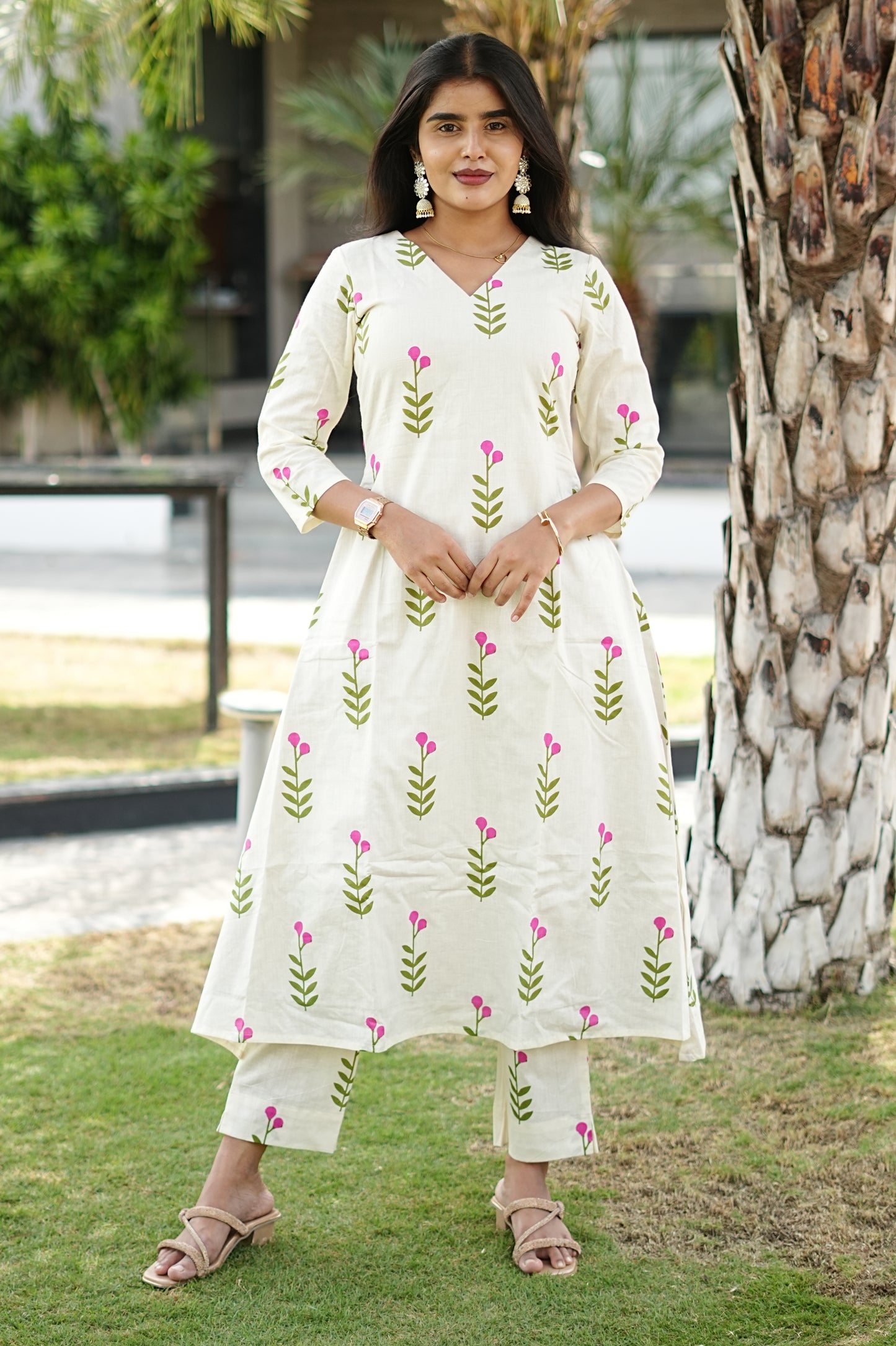 Ivory Blush Cotton A-Line Set | LCTA-026