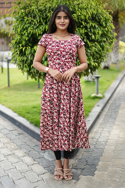 Ruby Blossom Cotton Anarkali Top | LCAR - 030