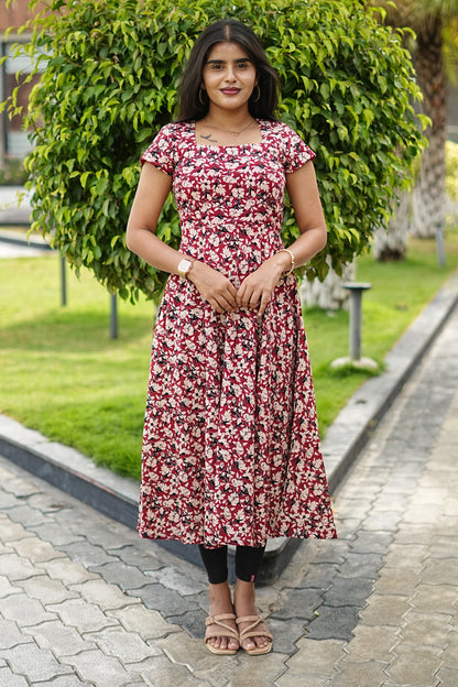Ruby Blossom Cotton Anarkali Top | LCAR - 030