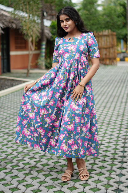 Blue Lotus Bloom Maxi Dress