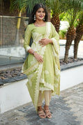 Pistachio Green Floral Mul Chanderi Co ord Set | F - 013