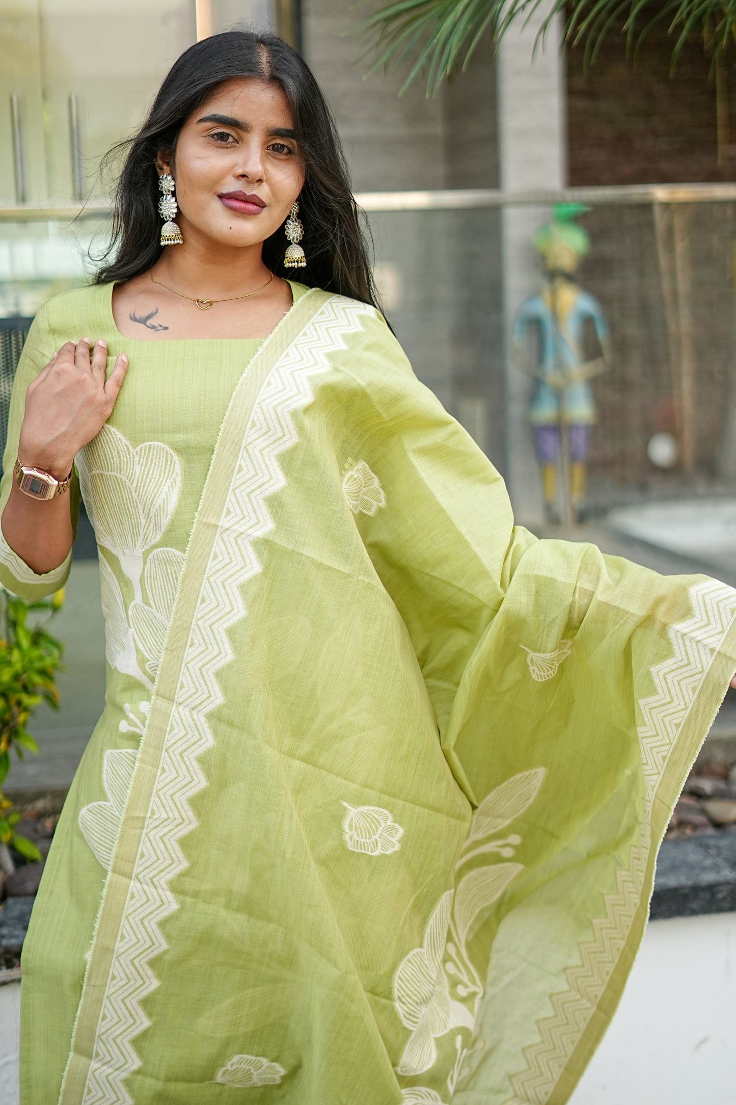 Pistachio Green Floral Mul Chanderi Co ord Set | LCCP 033