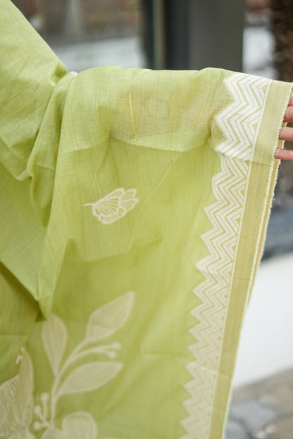Pistachio Green Floral Mul Chanderi Co ord Set | LCCP 033